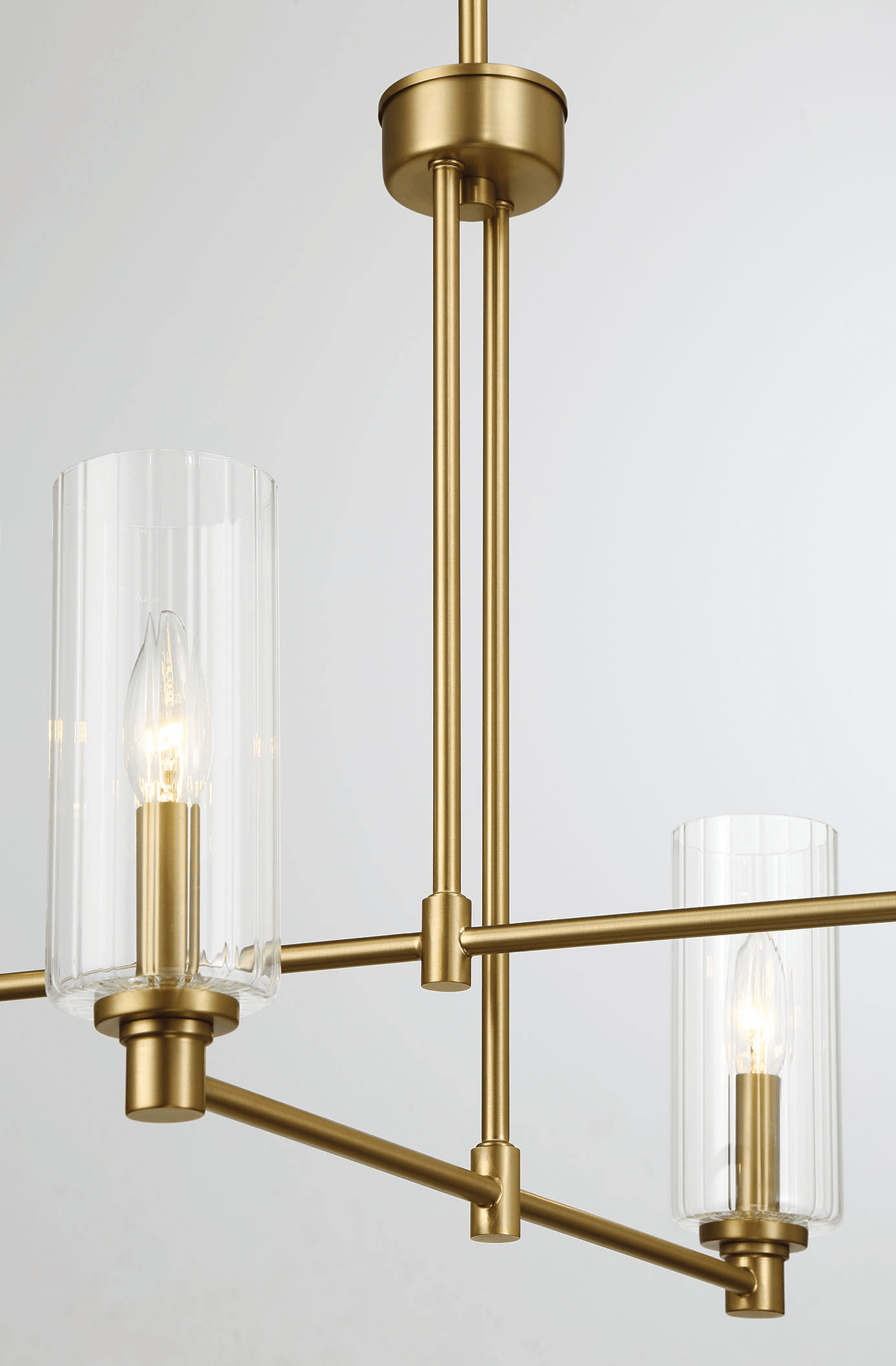 Enigma Four Lights Chandelier With Clear Ribbed Glass -Satin Brass FredCo