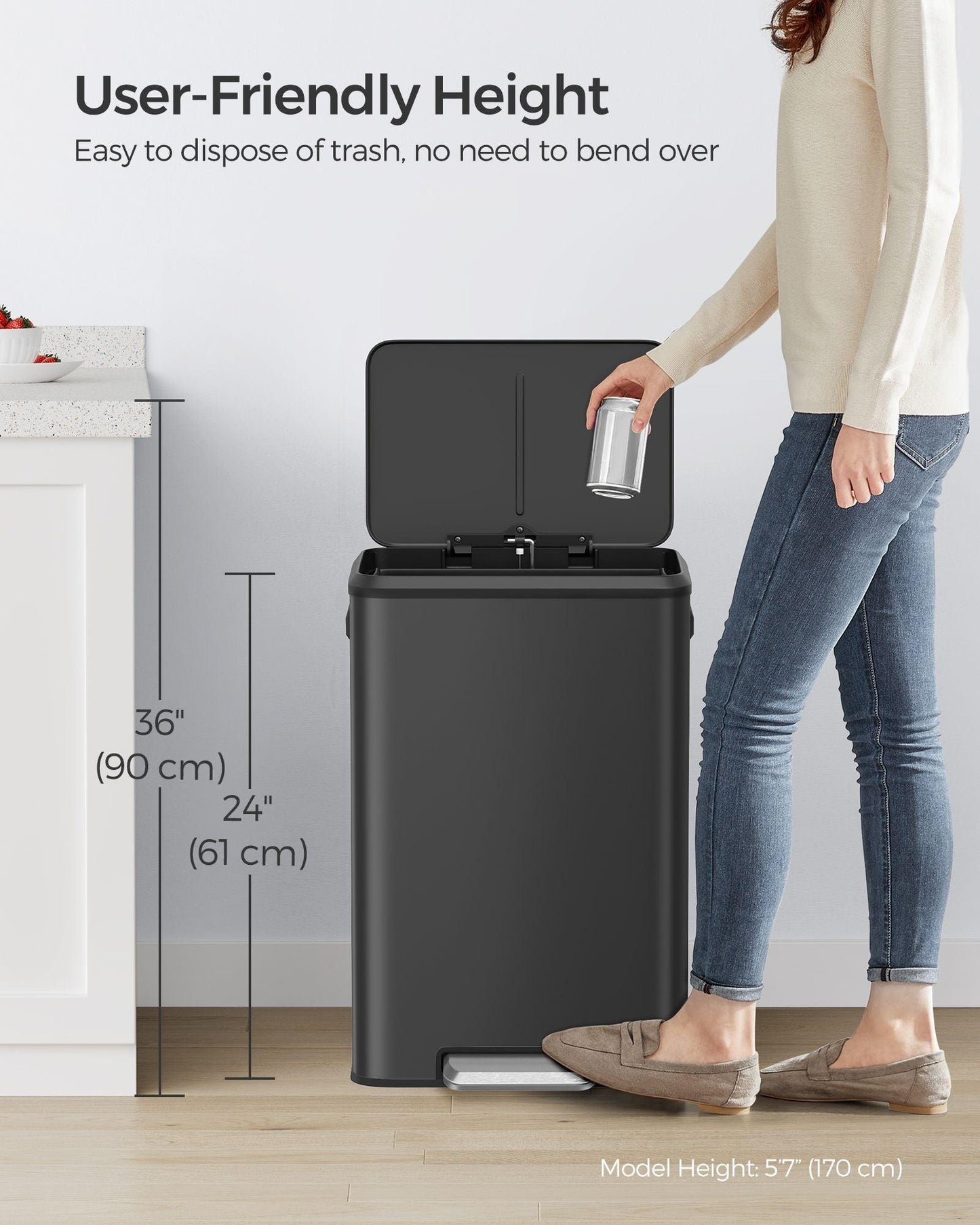 10.5-Gallon Step Kitchen Trash Can Ink Black FredCo