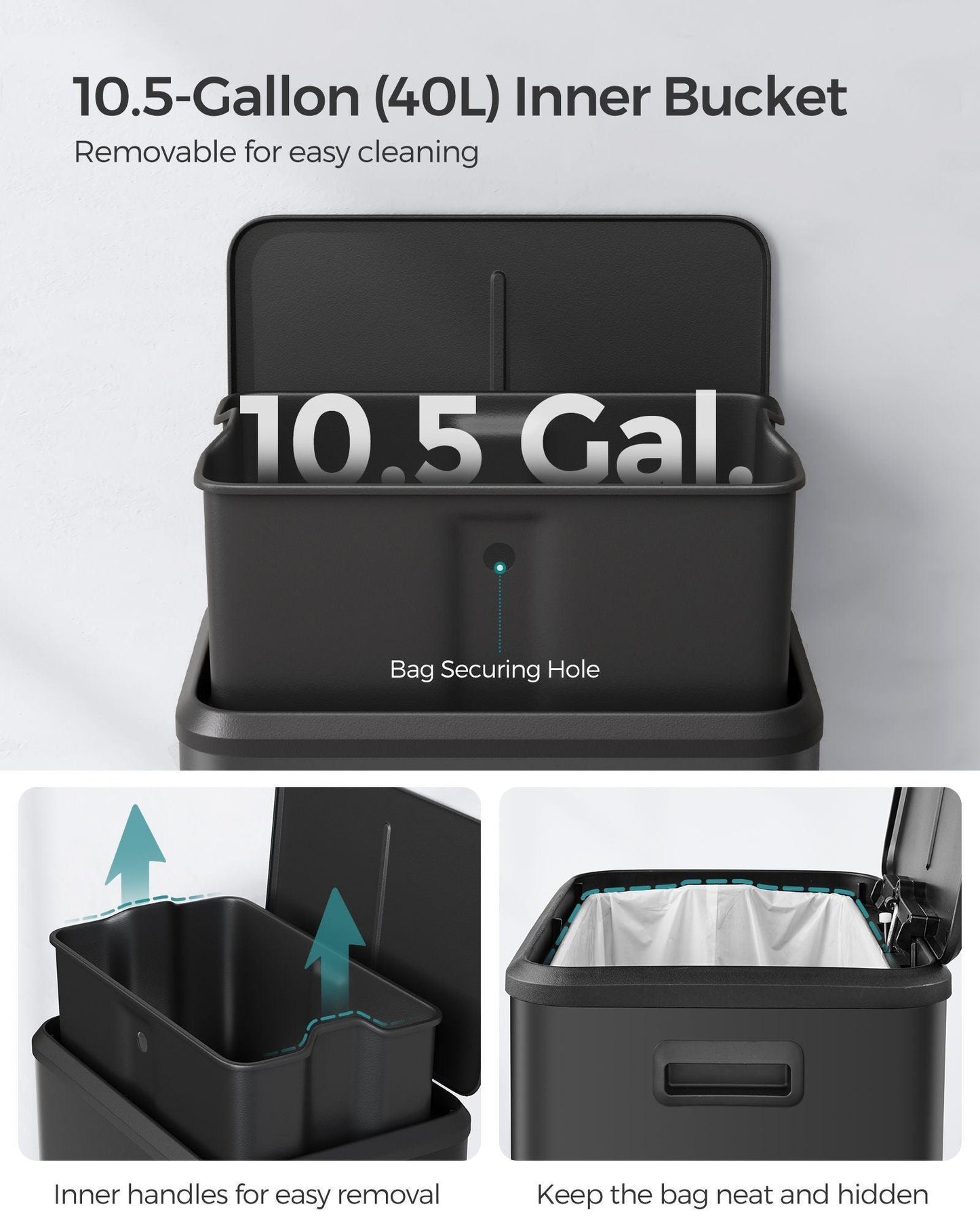 10.5-Gallon Step Kitchen Trash Can Ink Black FredCo