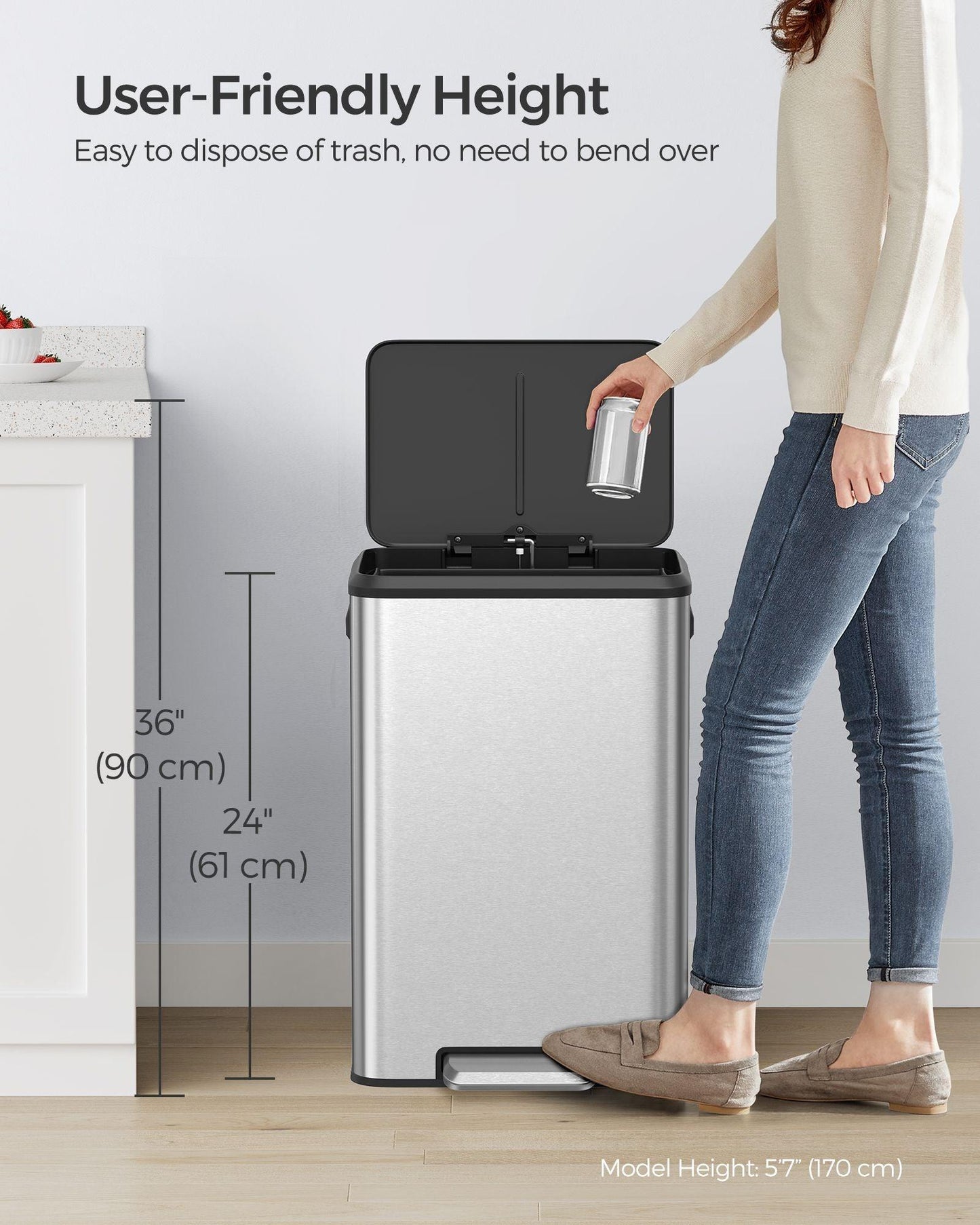 10.5-Gallon Step Kitchen Trash Can Natural Silver FredCo