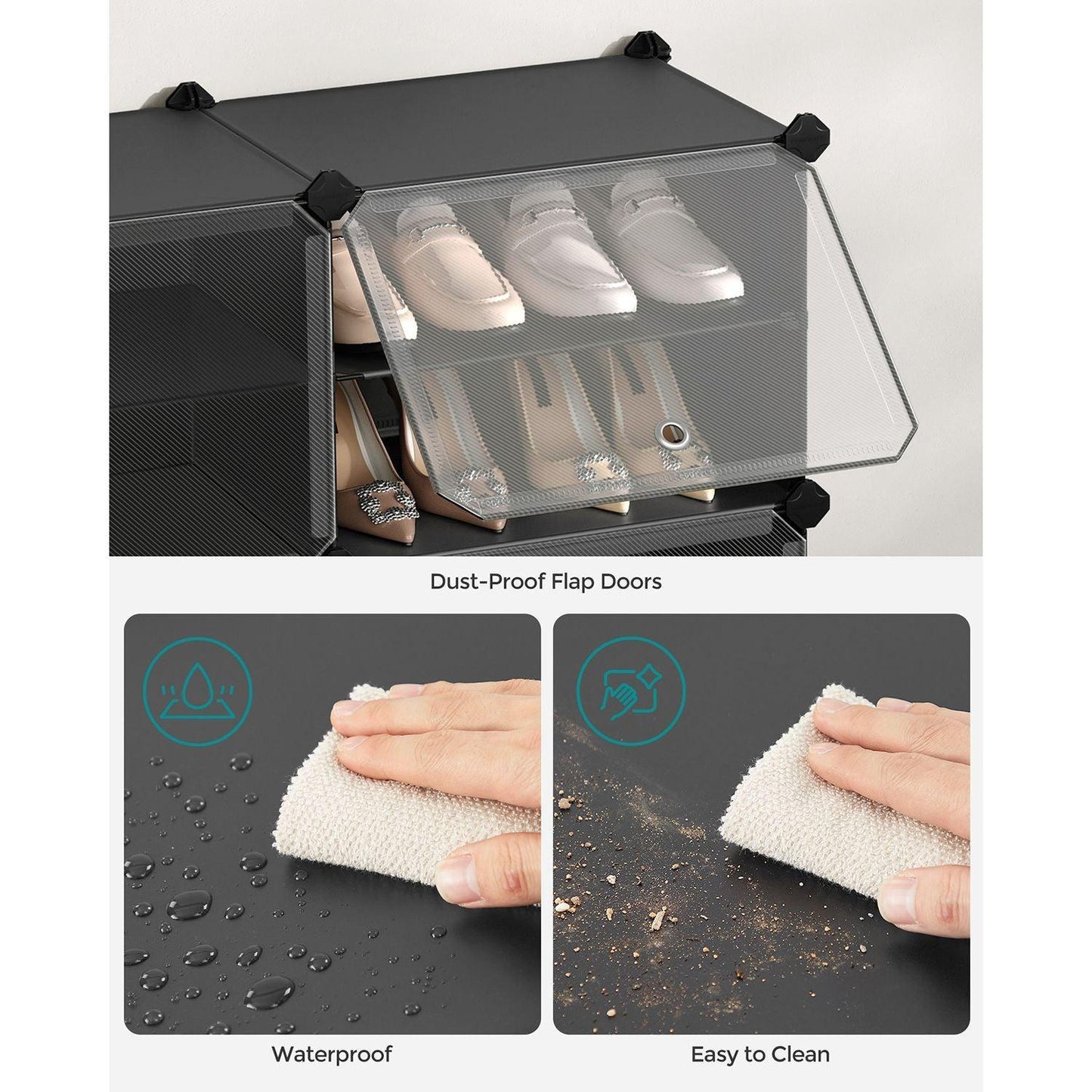 10 Cubes Shoe Organizer with Doors Black FredCo