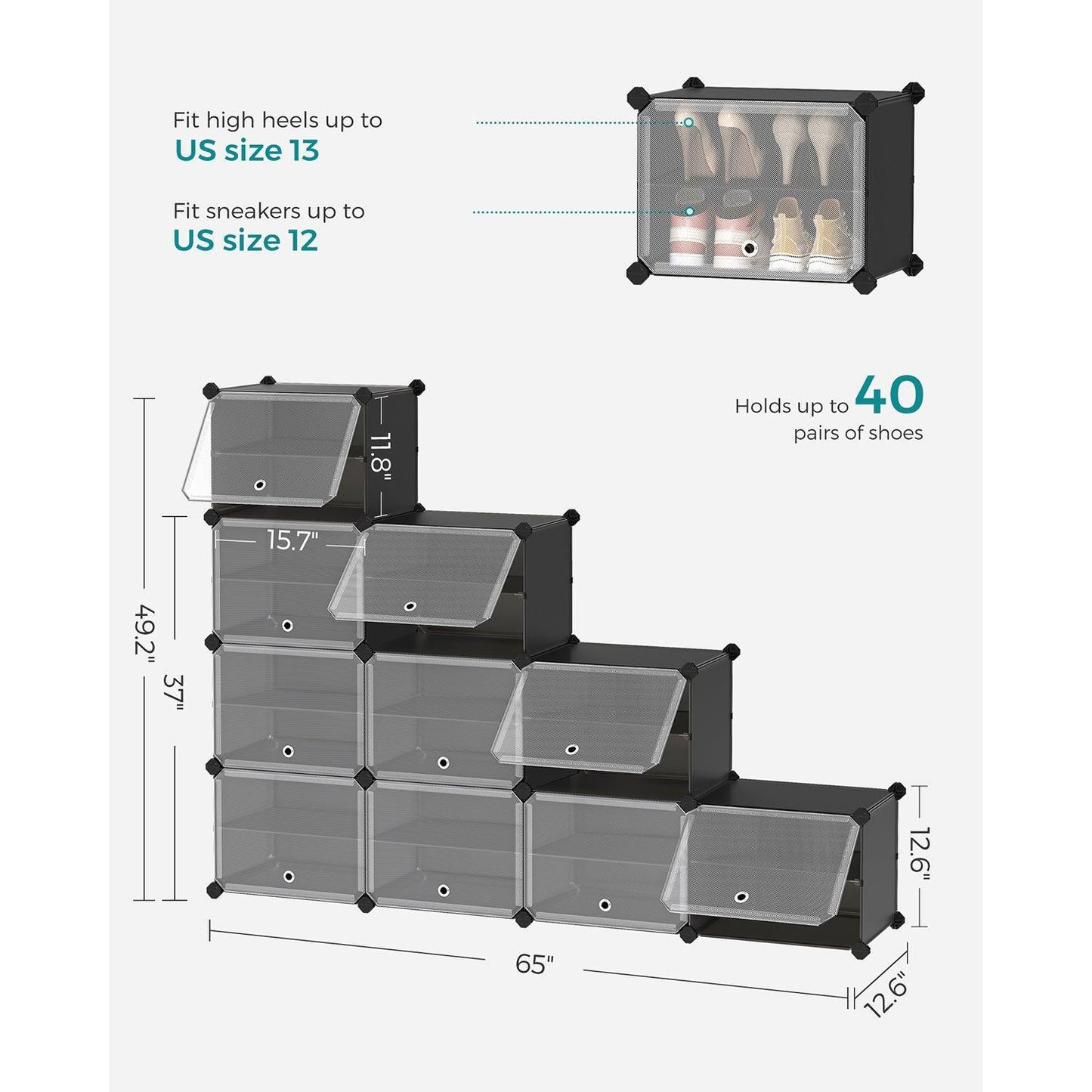 10 Cubes Shoe Organizer with Doors Black FredCo
