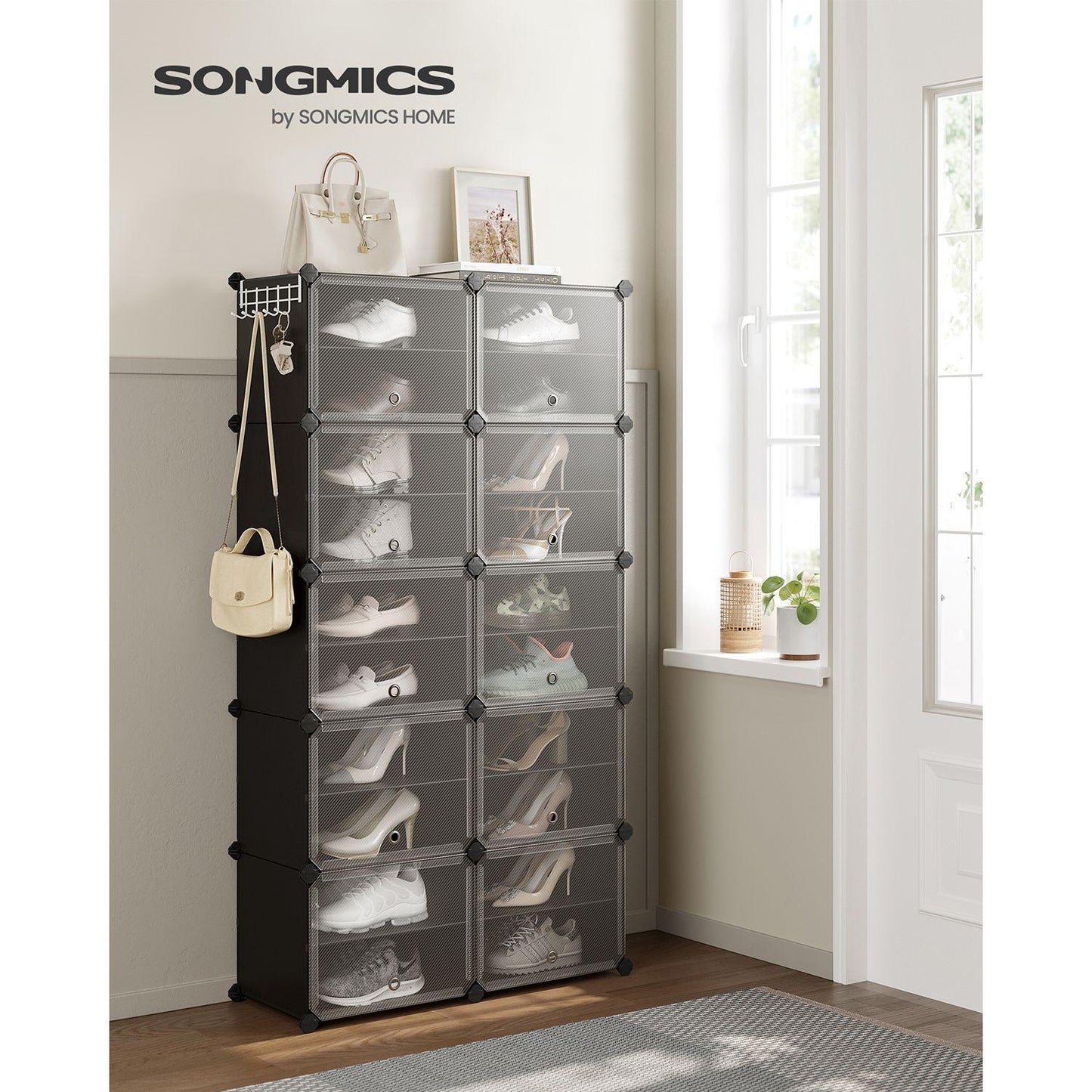 10 Cubes Shoe Organizer with Doors Black FredCo