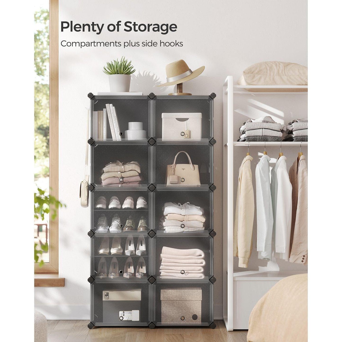 10 Cubes Shoe Organizer with Doors Black FredCo