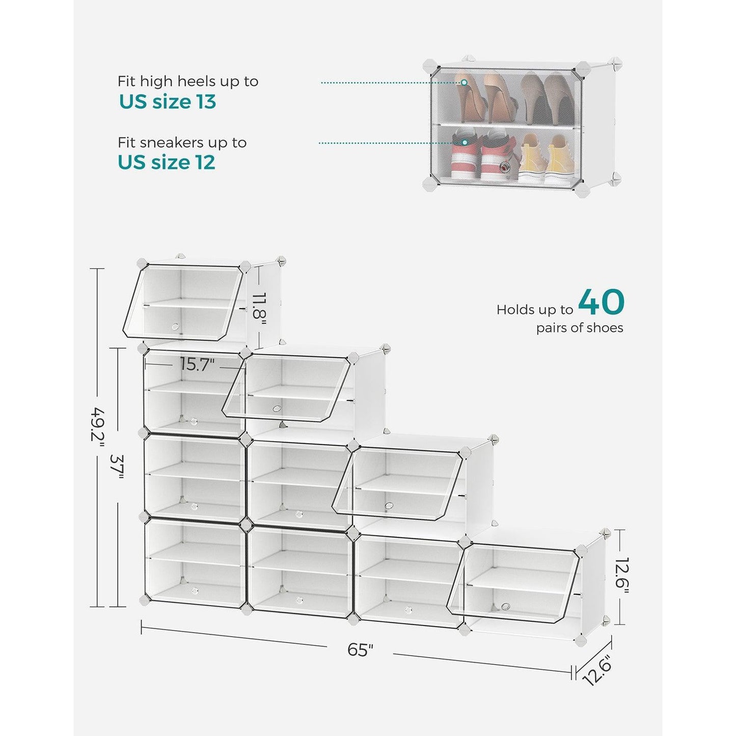 10 Cubes Shoe Organizer with Doors White FredCo