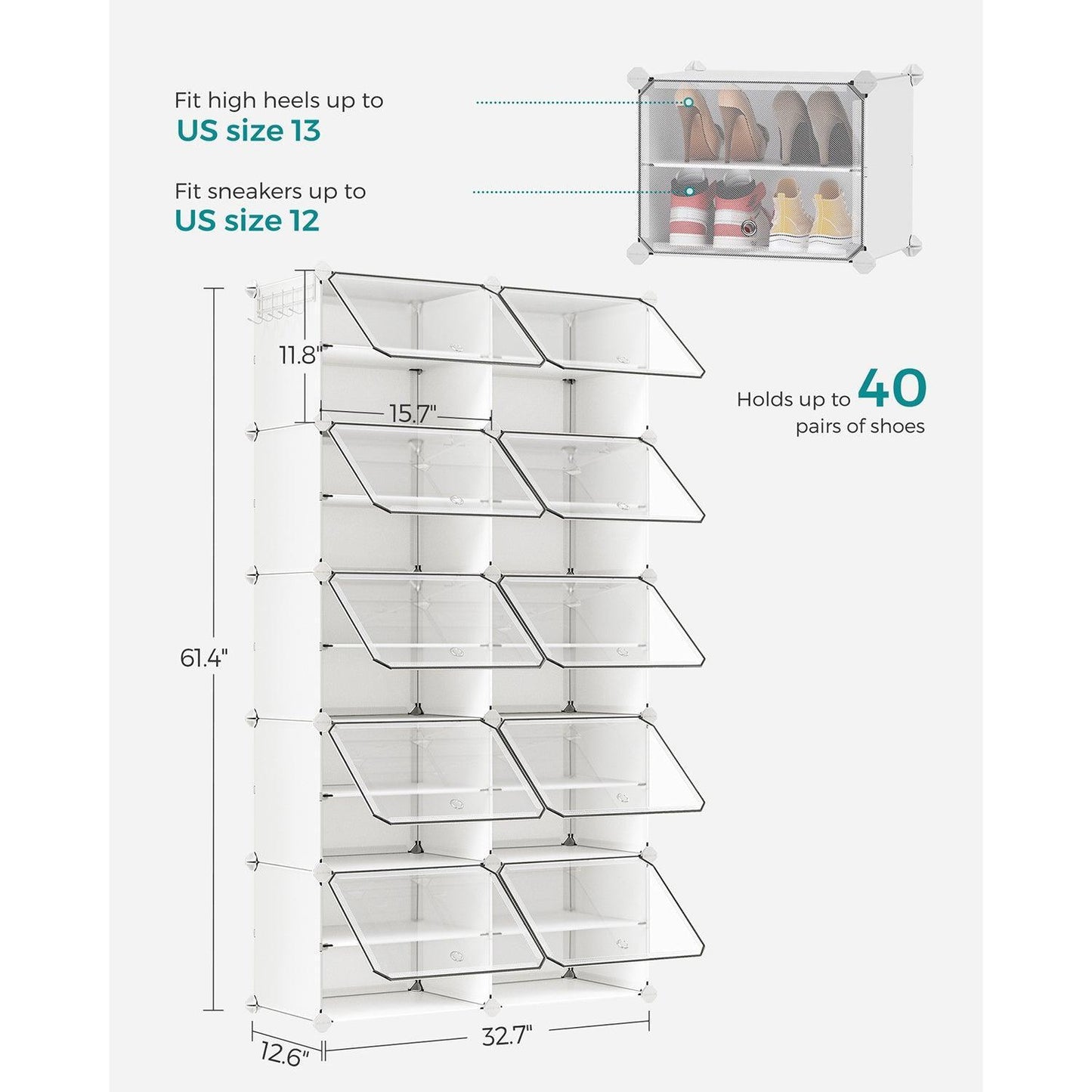10 Cubes Shoe Organizer with Doors White FredCo