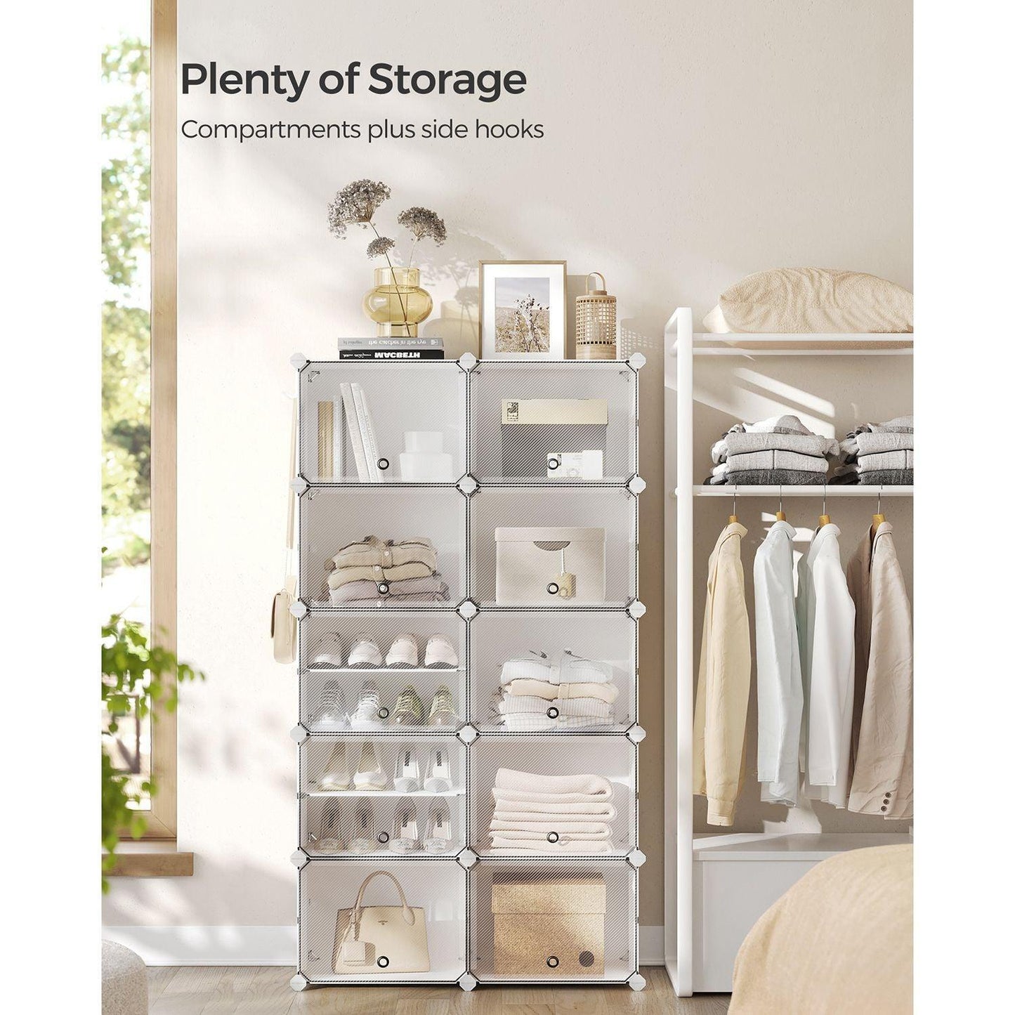 10 Cubes Shoe Organizer with Doors White FredCo