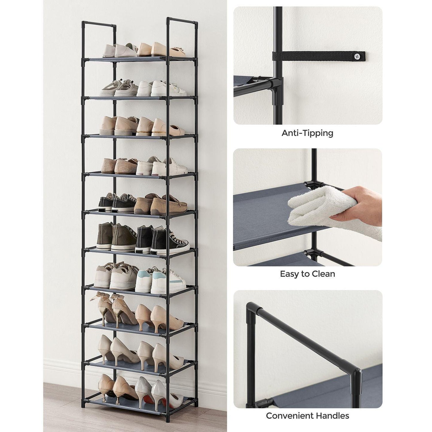 10-Tier Shoe Rack 11 x 17.7 x 68.1 Inches FredCo