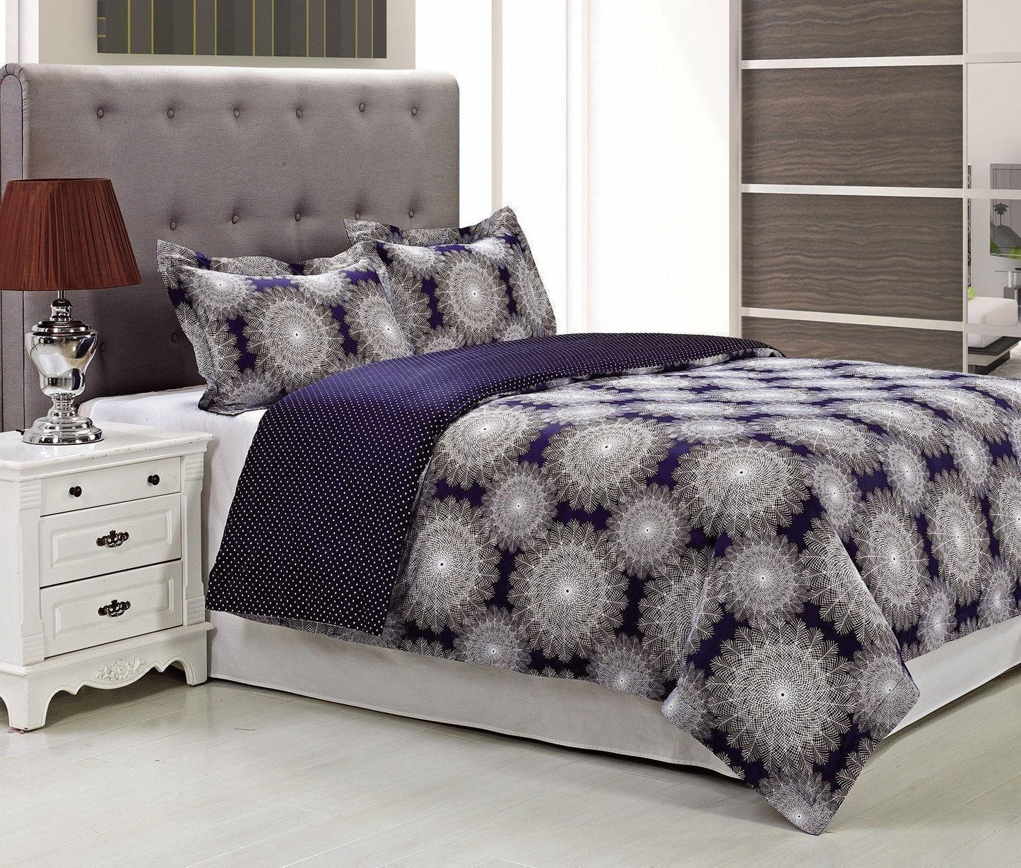 100% Long-Staple Cotton Soft Reversible Duvet Cover Pilow Sham Set FredCo