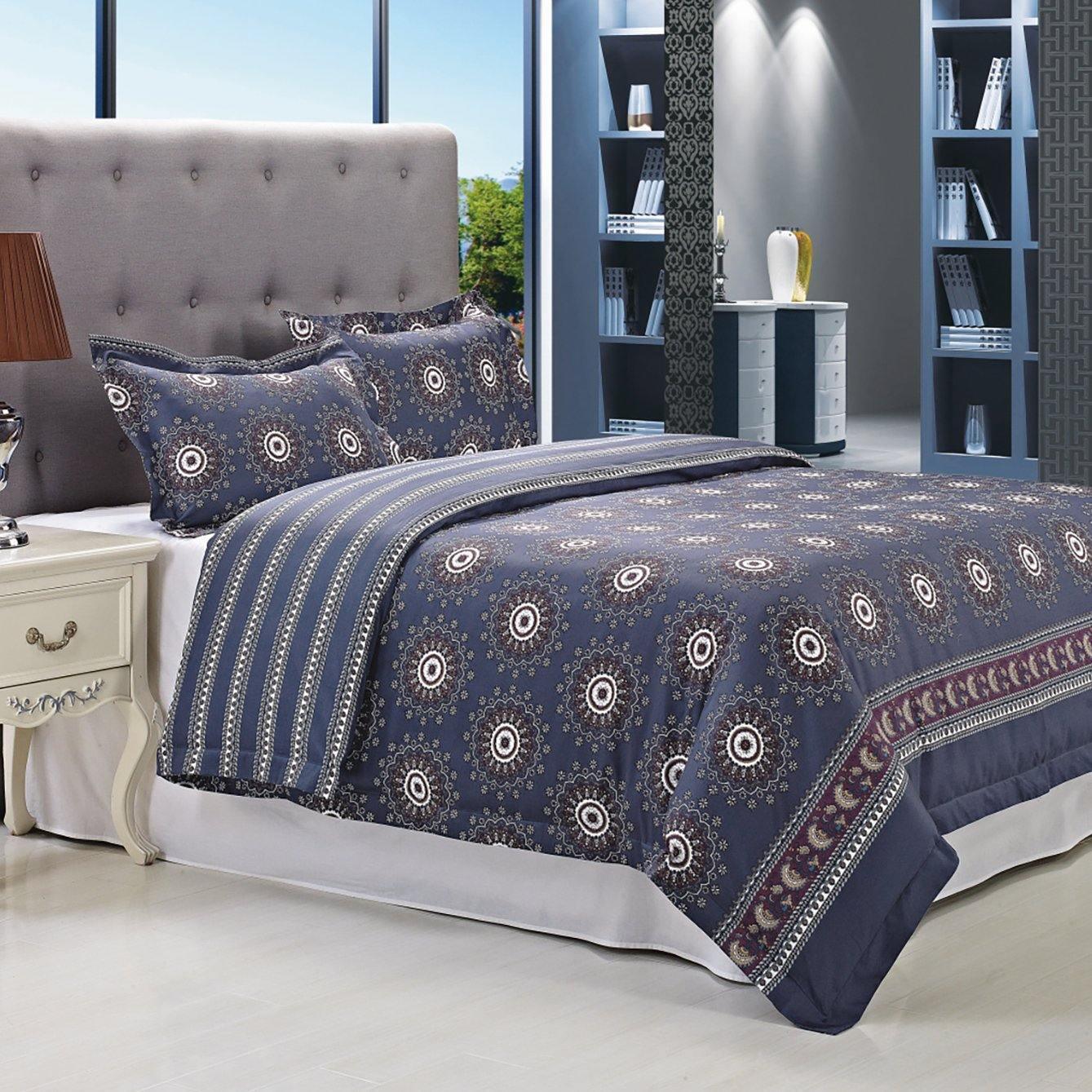 100% Long-Staple Cotton Soft Reversible Duvet Cover Pilow Sham Set FredCo