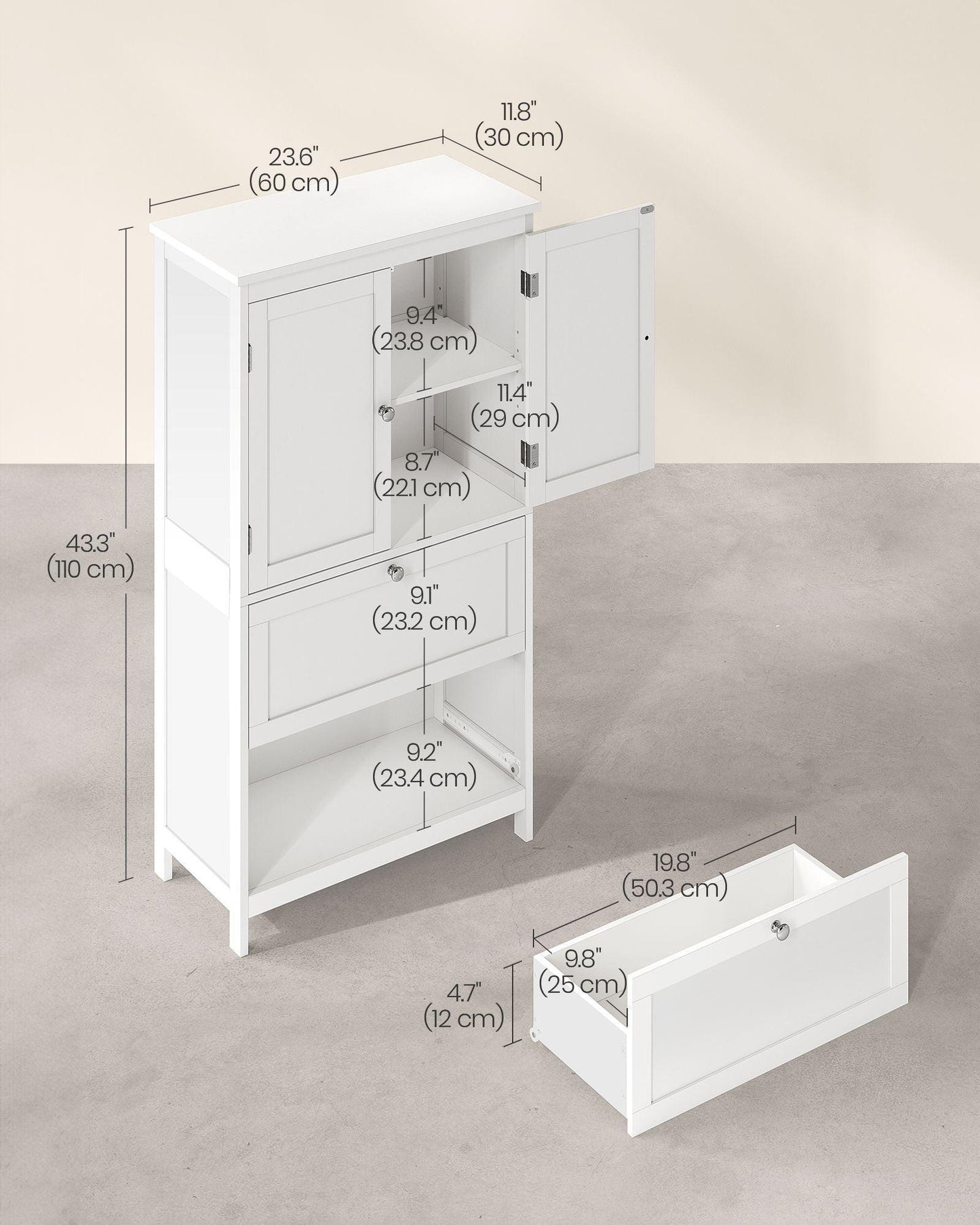 11.8"D x 23.6"W x 31.5"H Bathroom Floor Storage Cabinet FredCo