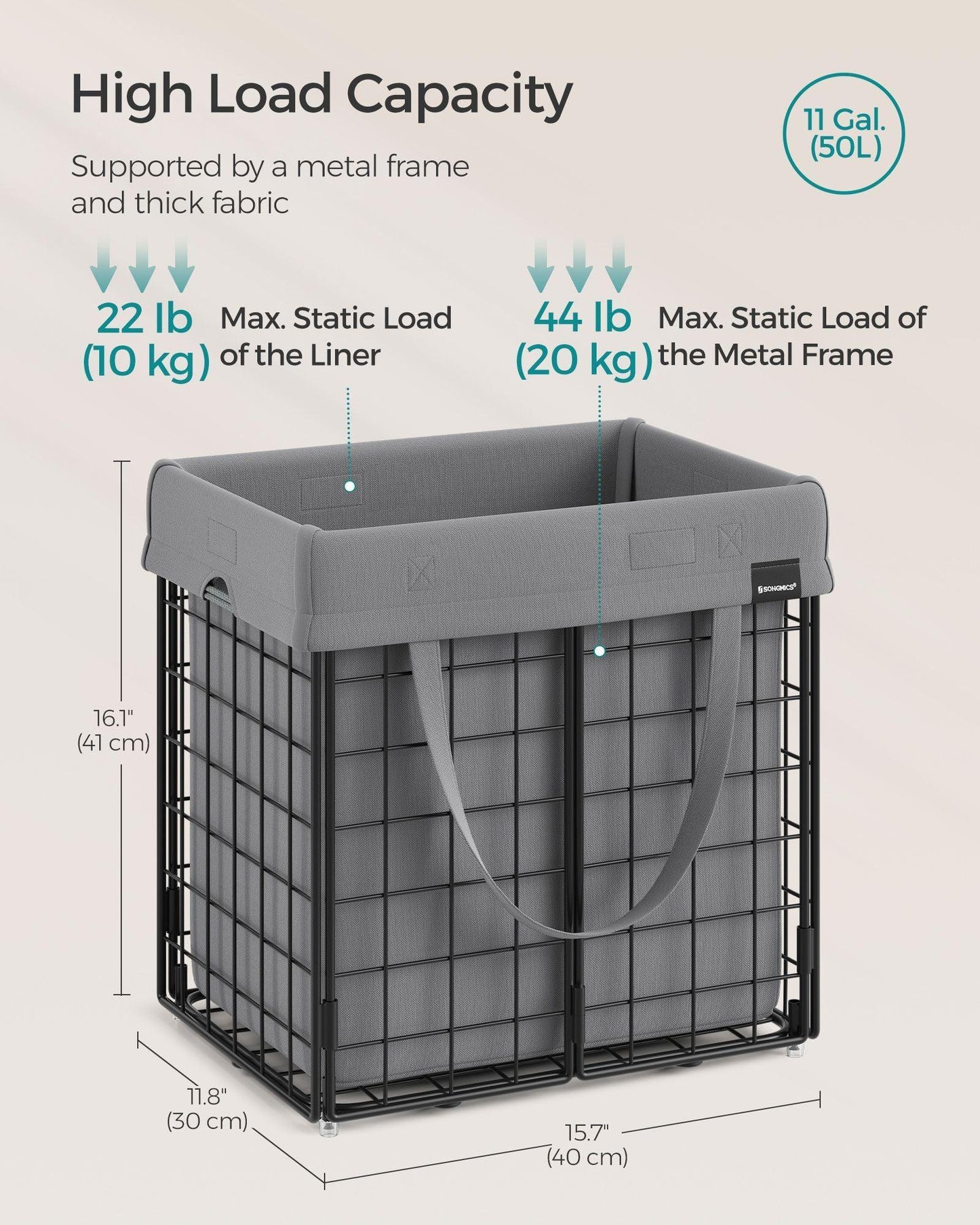 11-Gallon Laundry Hamper Black and Gray FredCo