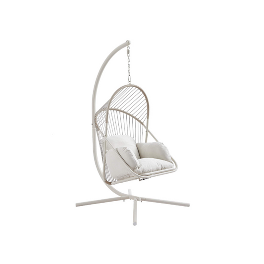 SONGMICS HOME Sencillo Outdoor Steel Egg Chair, Bone Color – White