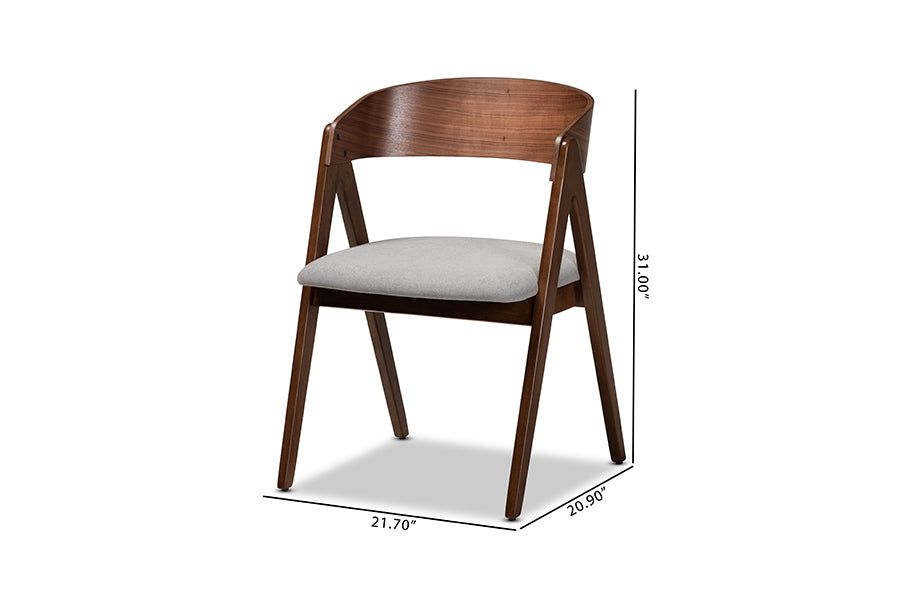 Baxton Studio Danton Mid-Century Modern Grey Fabric Upholstered and Walnut Brown Finished Wood 2-Piece Dining Chair Set