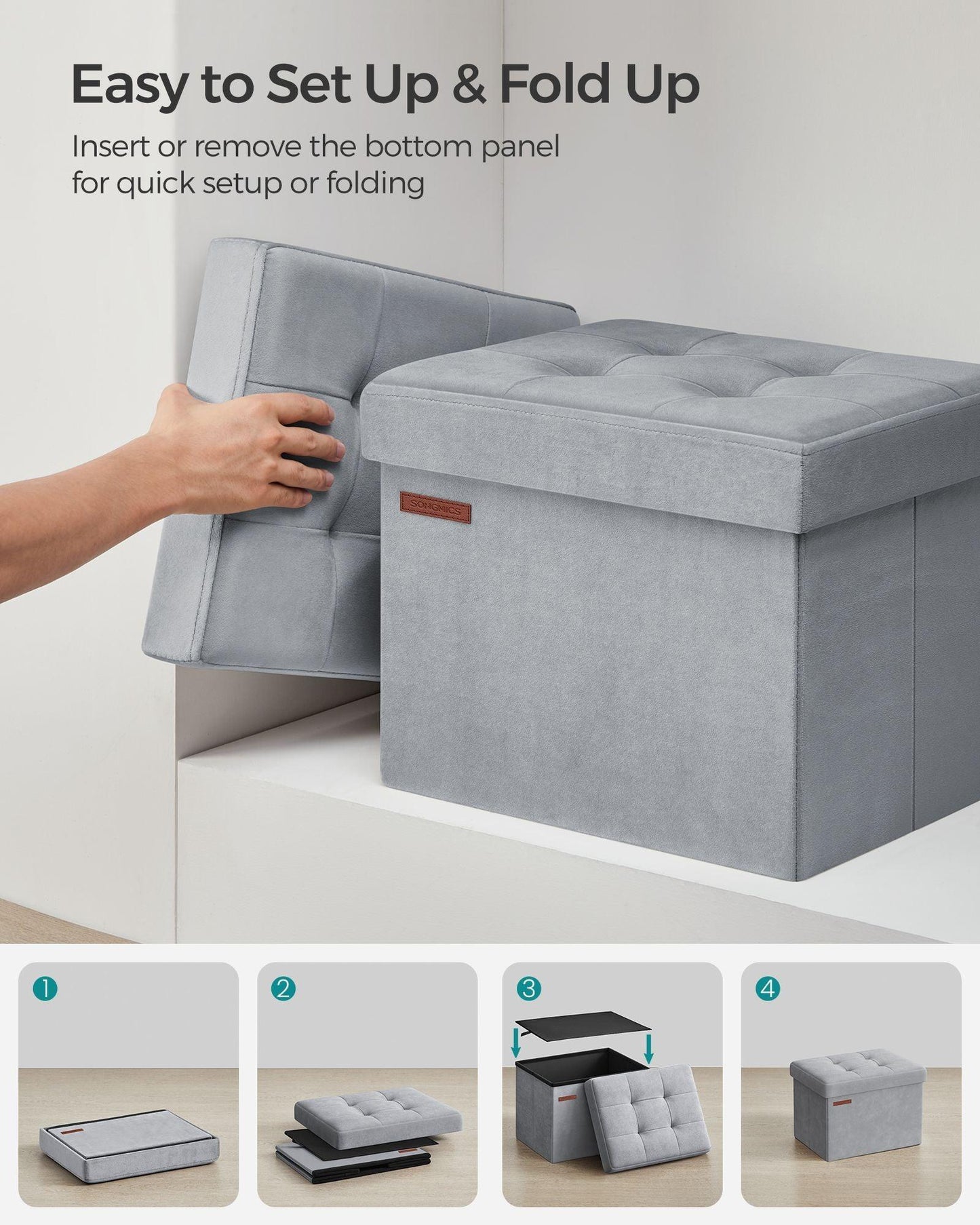 12.2" x 16.1" x 12.2" Foldable Storage Ottoman Bench Dove Gray FredCo