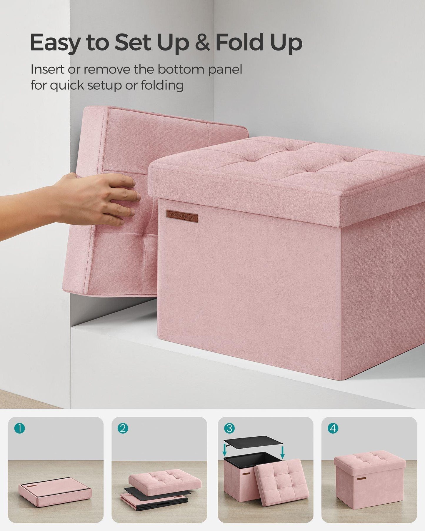 12.2" x 16.1" x 12.2" Foldable Storage Ottoman Bench Jelly Pink FredCo