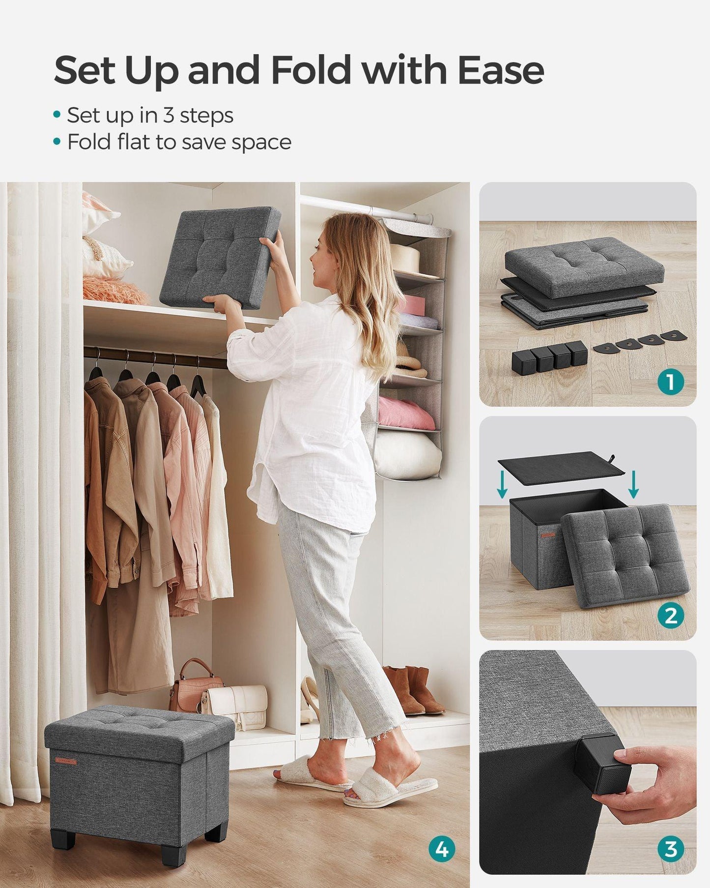 12.6''D x 15.8''L x 13.2''H Storage Ottoman Dark Gray FredCo