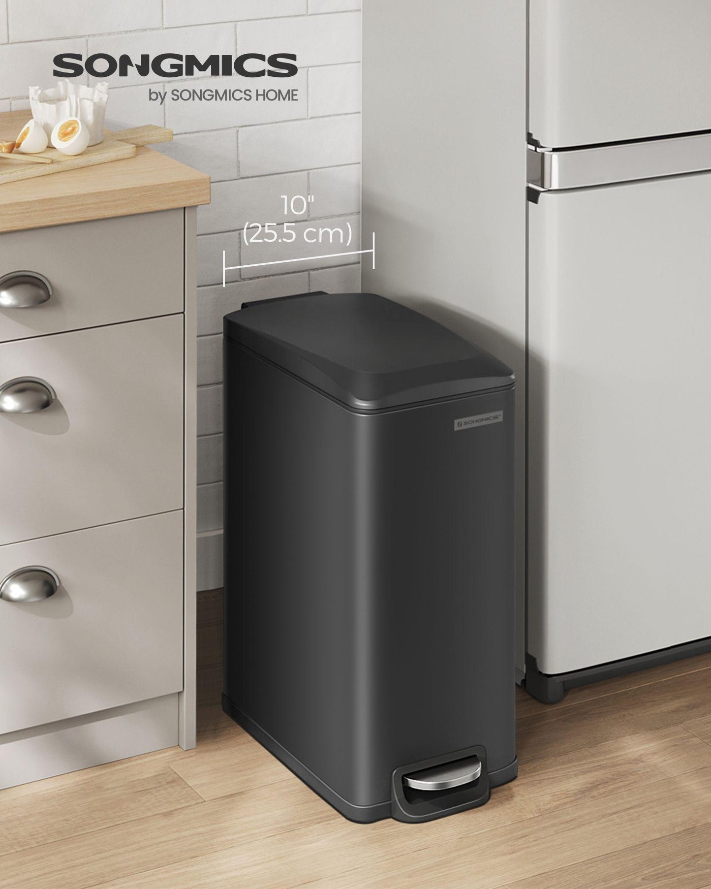 12.7 Gallon Garbage Can for Narrow Spaces with Soft-Close Lid FredCo