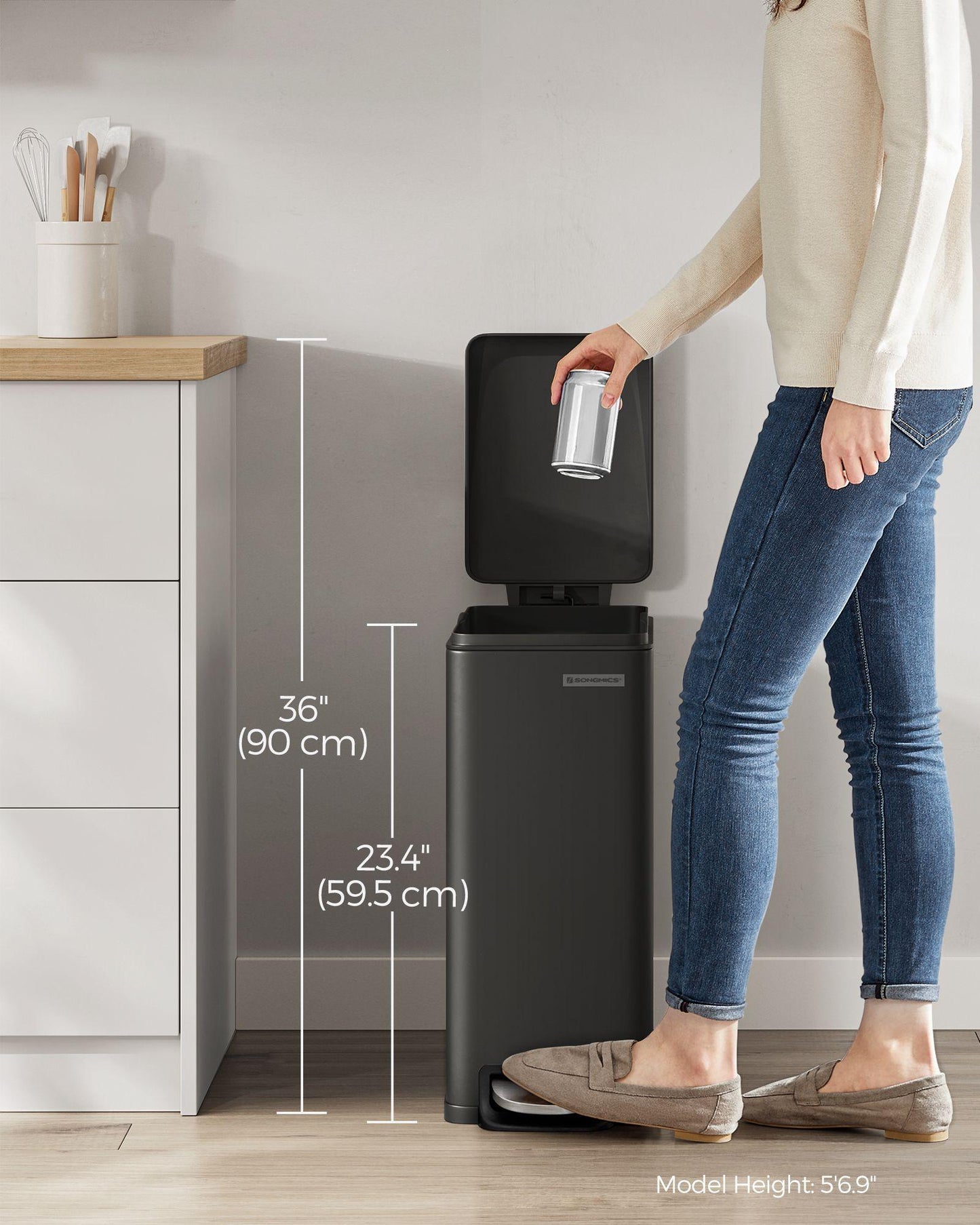 12.7 Gallon Garbage Can for Narrow Spaces with Soft-Close Lid FredCo