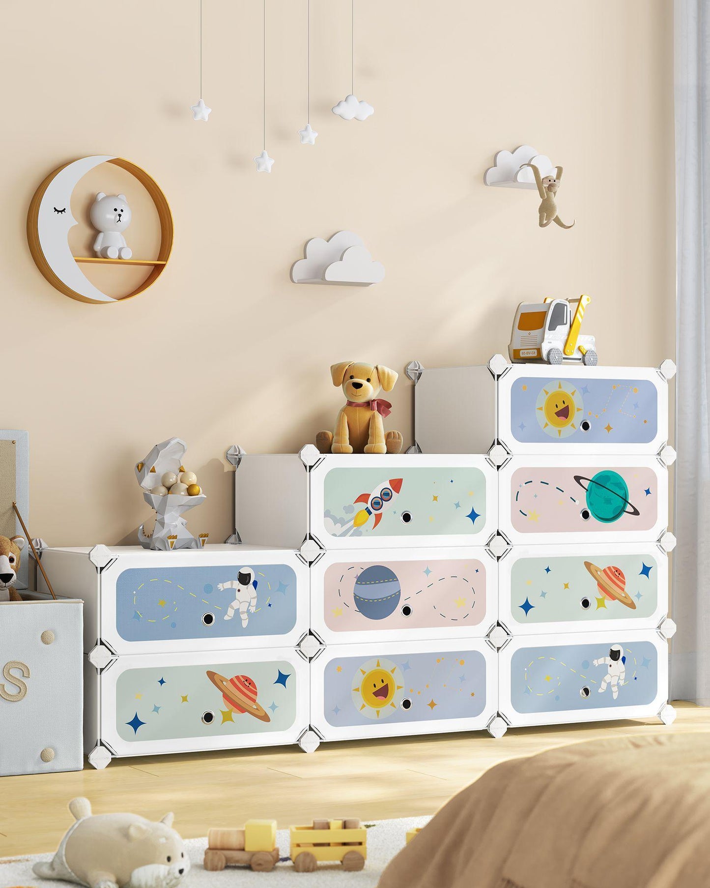 12-Slot Stackable Kids' Shoe Rack with Doors Cloud White FredCo