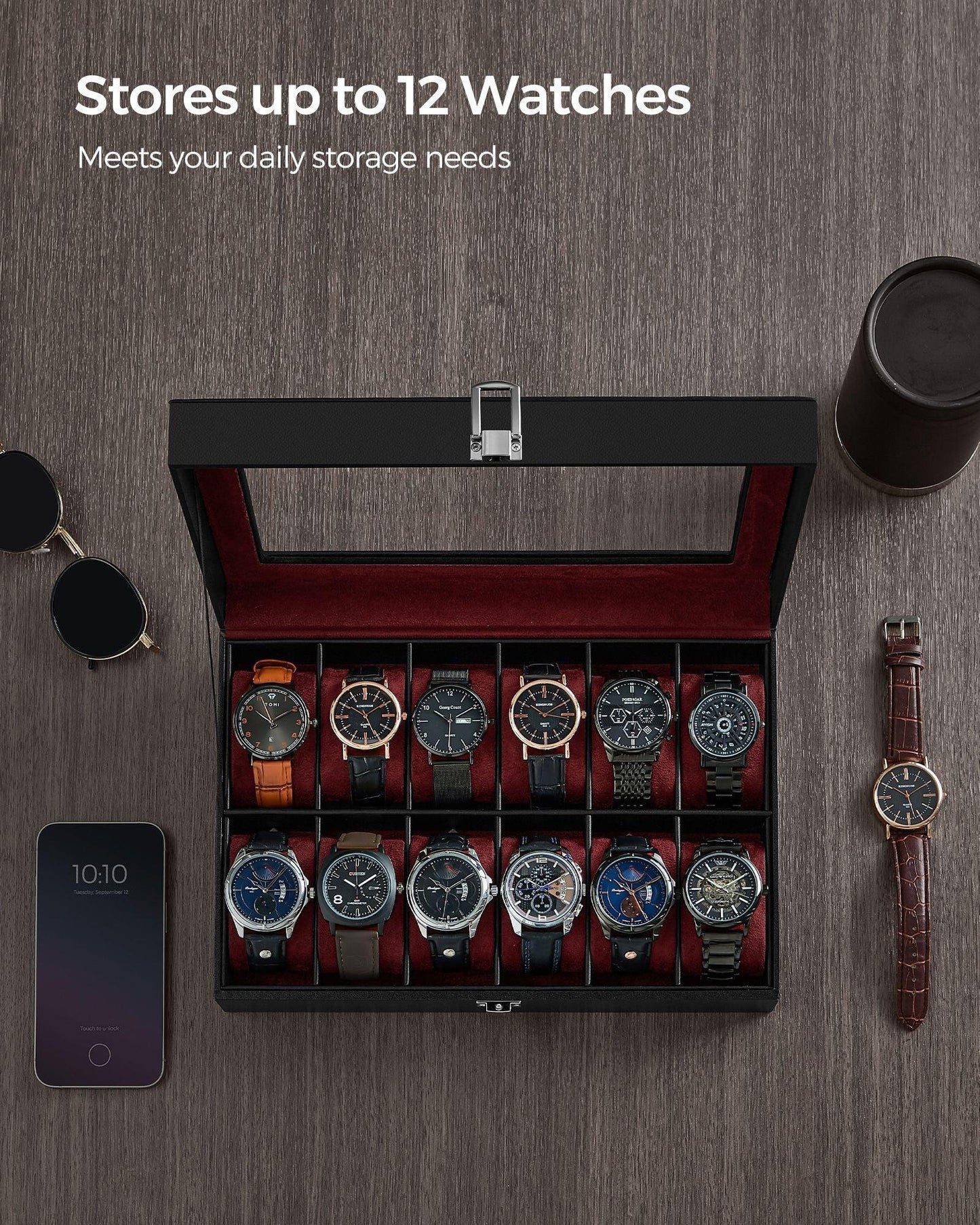 12-Slot Watch Case Black and Red FredCo