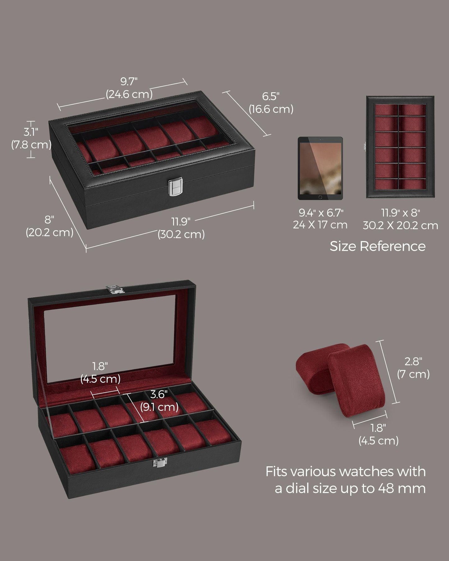 12-Slot Watch Case Black and Red FredCo