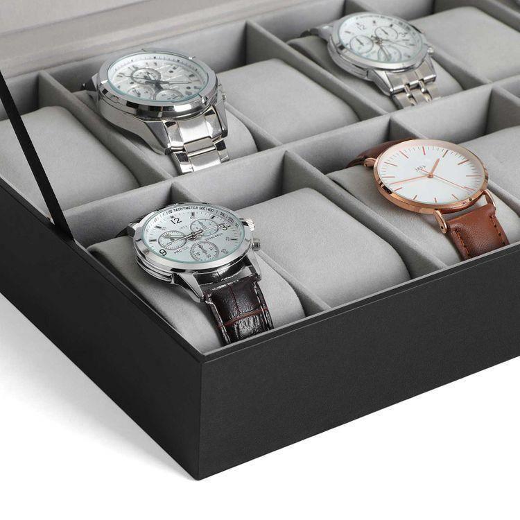 12 Slots Watch Box Black with Glass FredCo