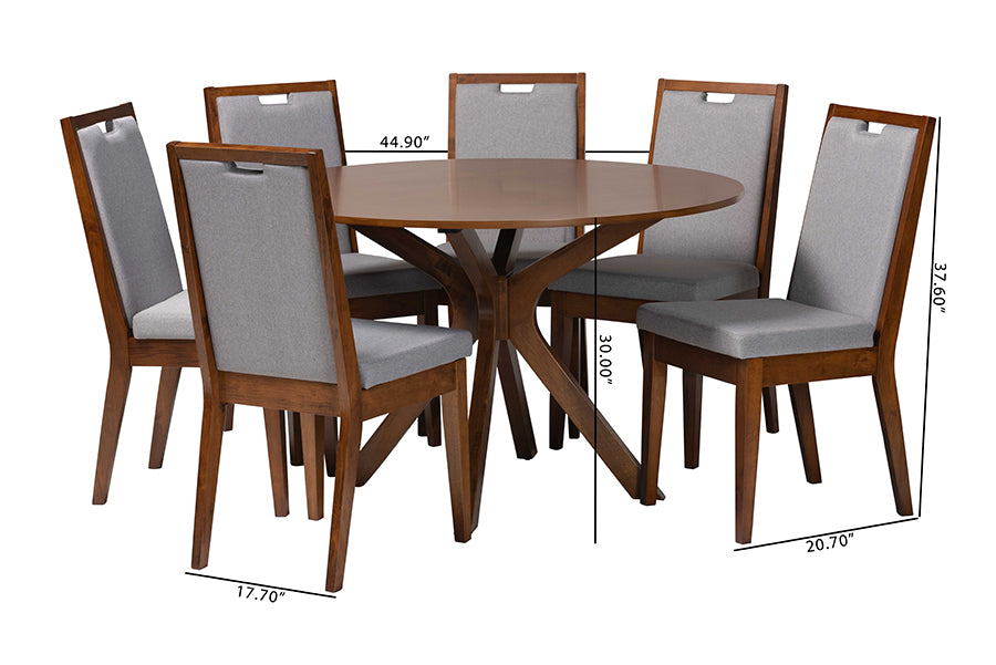 Baxton Studio Eira Modern Grey and Walnut Brown Wood 7-Piece Dining Set