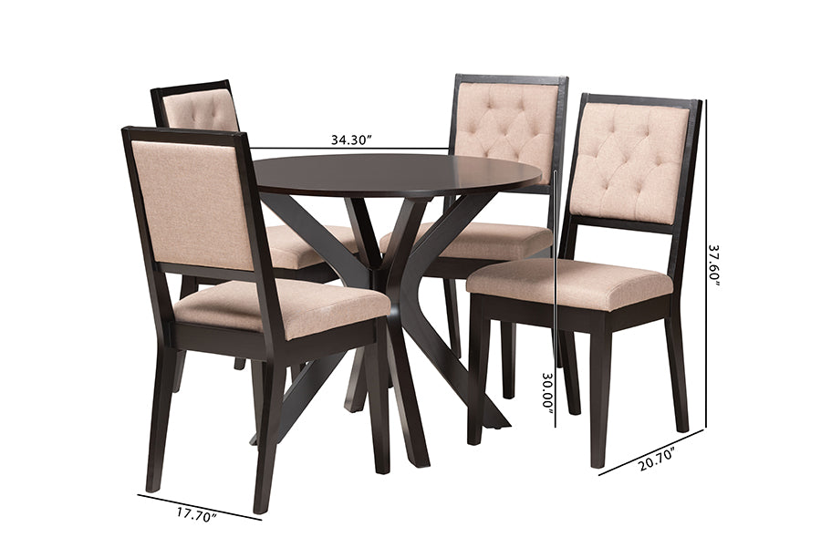 Baxton Studio Mana Modern Sand Fabric and Dark Brown Finished Wood 5-Piece Dining Set