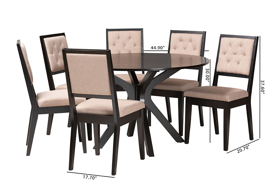 Baxton Studio Mana Modern Sand Fabric and Dark Brown Finished Wood 7-Piece Dining Set