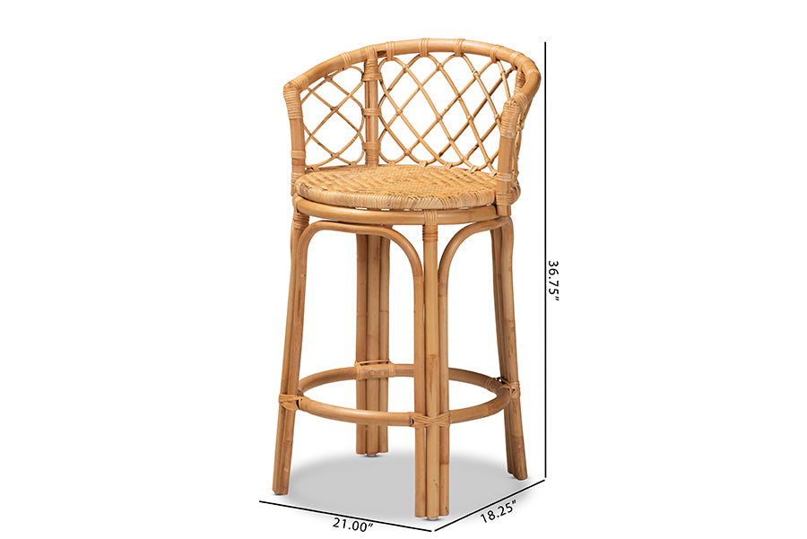 bali & pari Orchard Modern Bohemian Natural Brown Rattan Counter Stool