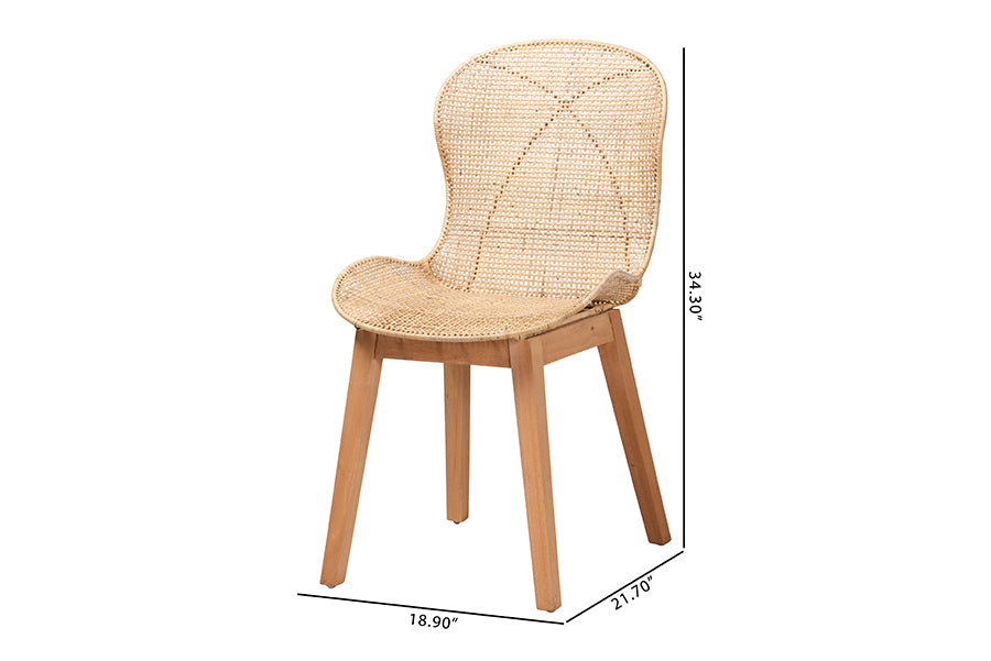 bali & pari Sabelle Japandi Natural Brown Mahogany and Rattan 2-Piece Dining Chair Set