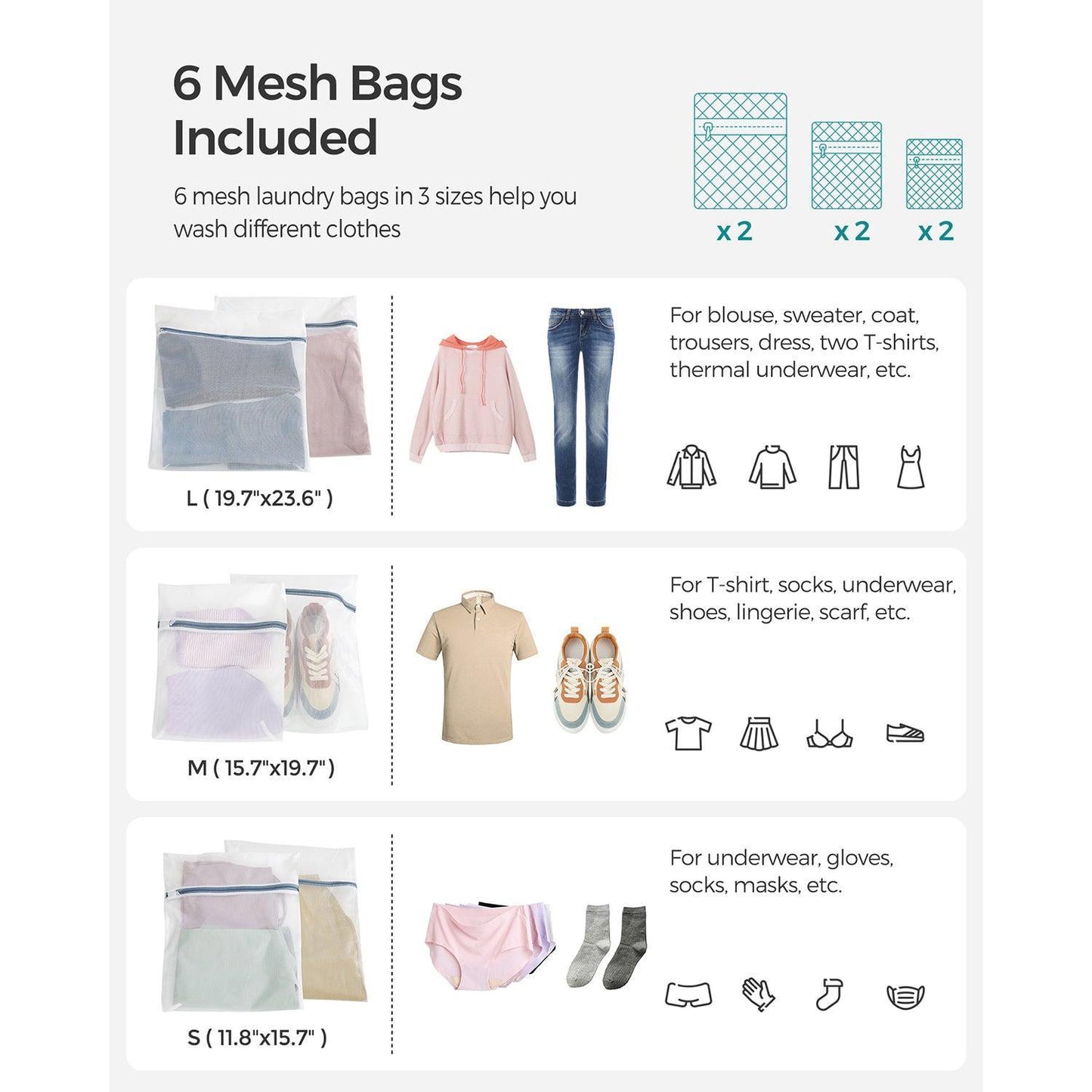 130L Clothes Hamper with 6 Mesh Bags FredCo