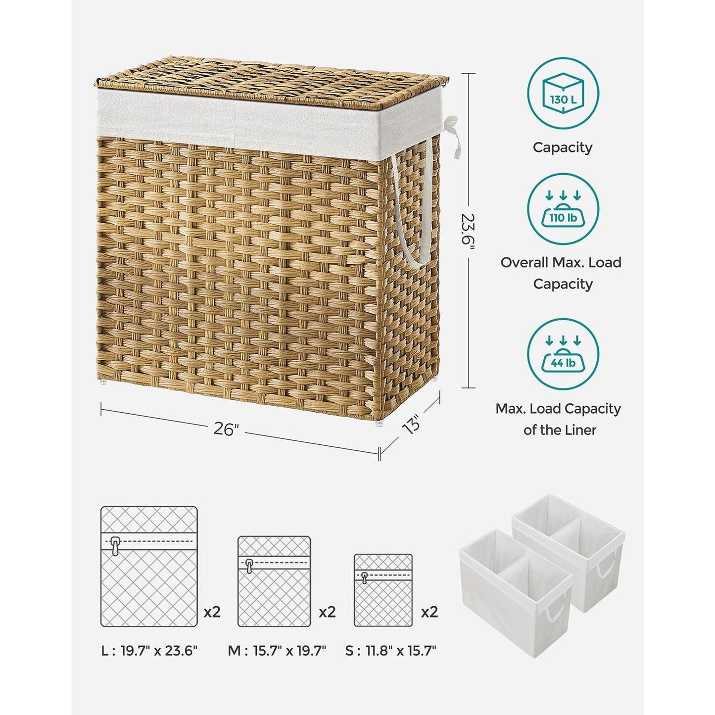 130L Clothes Hamper with 6 Mesh Bags FredCo