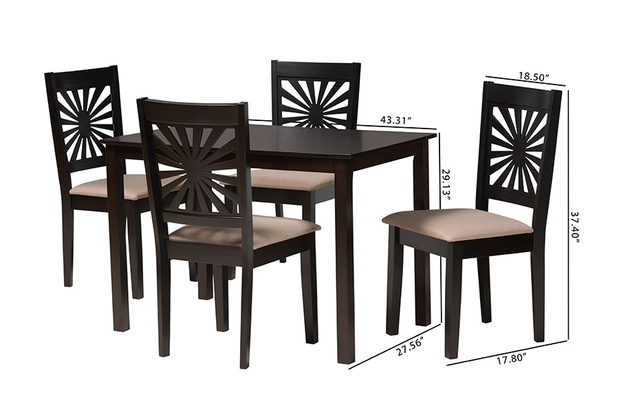 Baxton Studio Olympia Modern Beige Fabric and Espresso Brown Finished Wood 5-Piece Dining Set