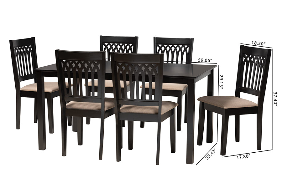Baxton Studio Genesis Modern Beige Fabric and Dark Brown Finished Wood 7-Piece Dining Set