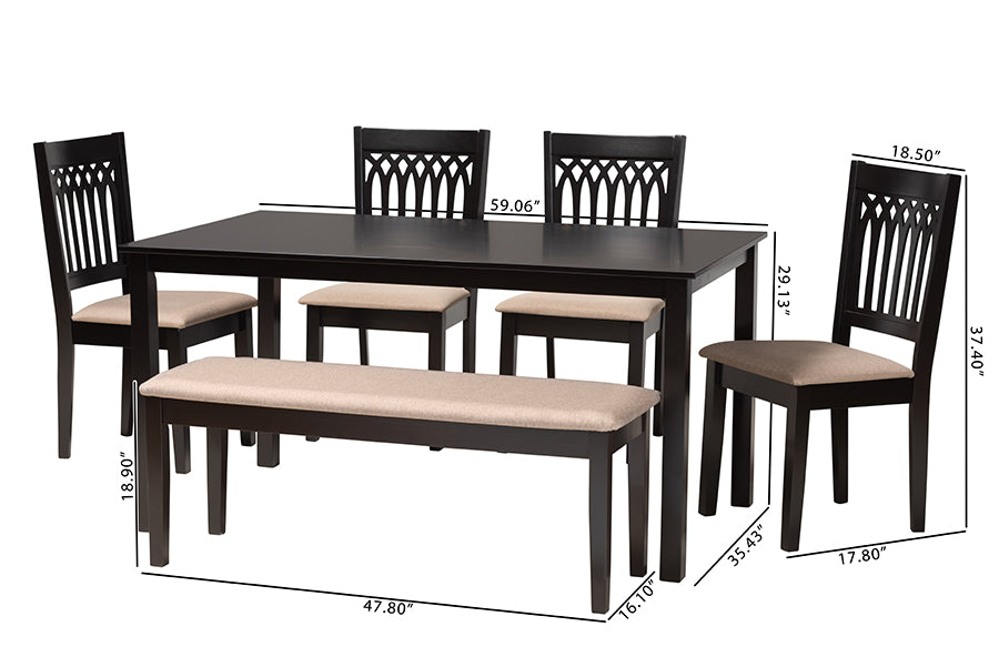Baxton Studio Genesis Modern Beige Fabric and Dark Brown Finished Wood 6-Piece Dining Set