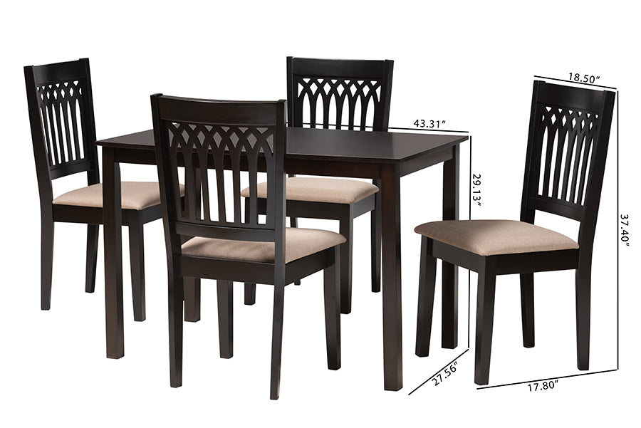Baxton Studio Genesis Modern Beige Fabric and Dark Brown Finished Wood 5-Piece Dining Set