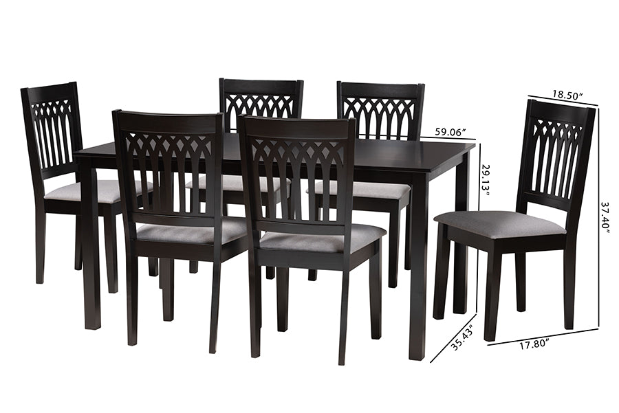 Baxton Studio Genesis Modern Grey Fabric and Dark Brown Finished Wood 7-Piece Dining Set