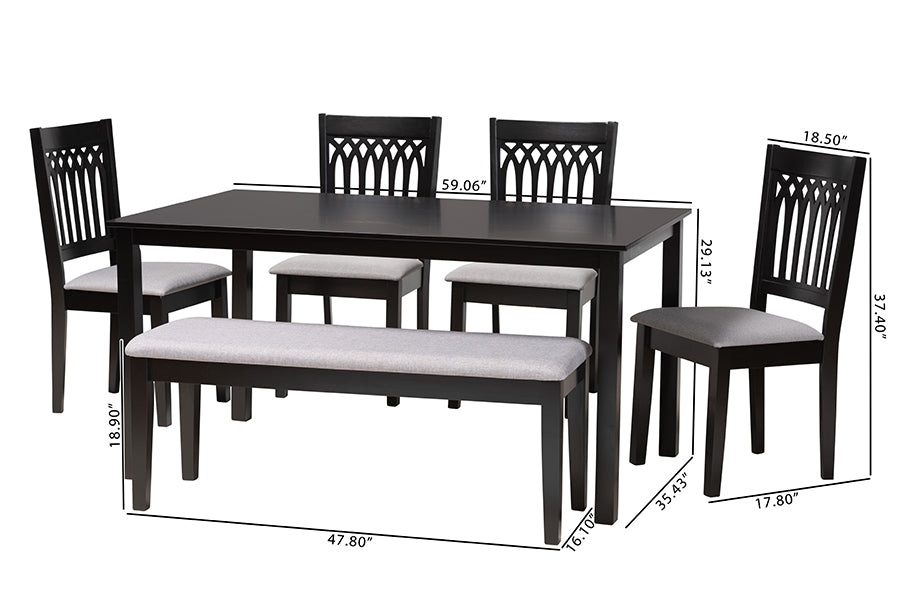 Baxton Studio Genesis Modern Grey Fabric and Dark Brown Finished Wood 6-Piece Dining Set