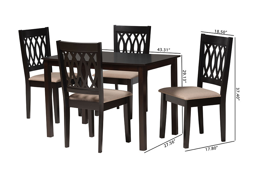 Baxton Studio Florencia Modern Beige Fabric and Espresso Brown Finished Wood 5-Piece Dining Set