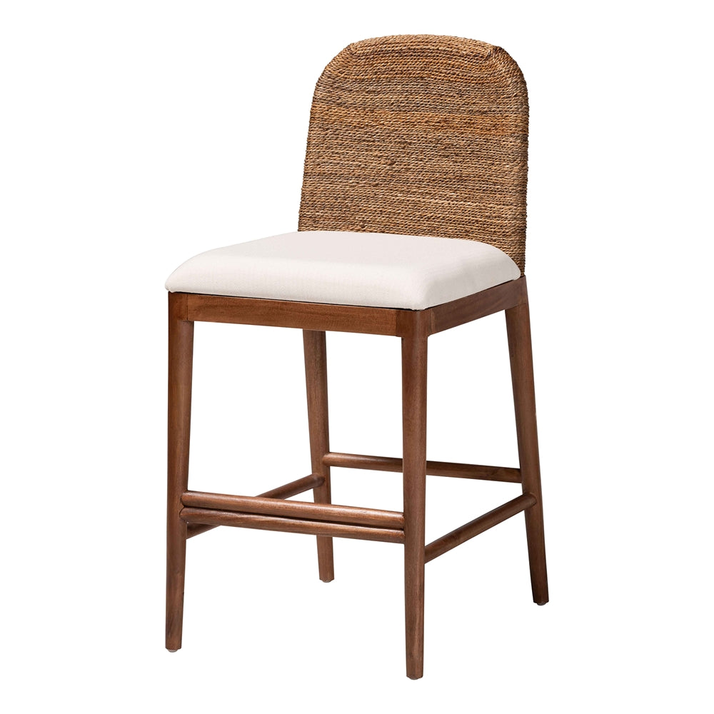 bali & pari Nadim Modern Bohemian Natural Seagrass and Acacia Wood Counter Stool