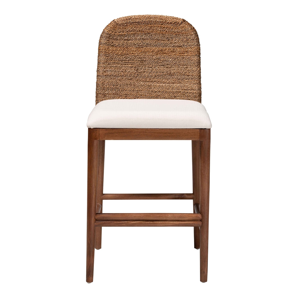 bali & pari Nadim Modern Bohemian Natural Seagrass and Acacia Wood Counter Stool