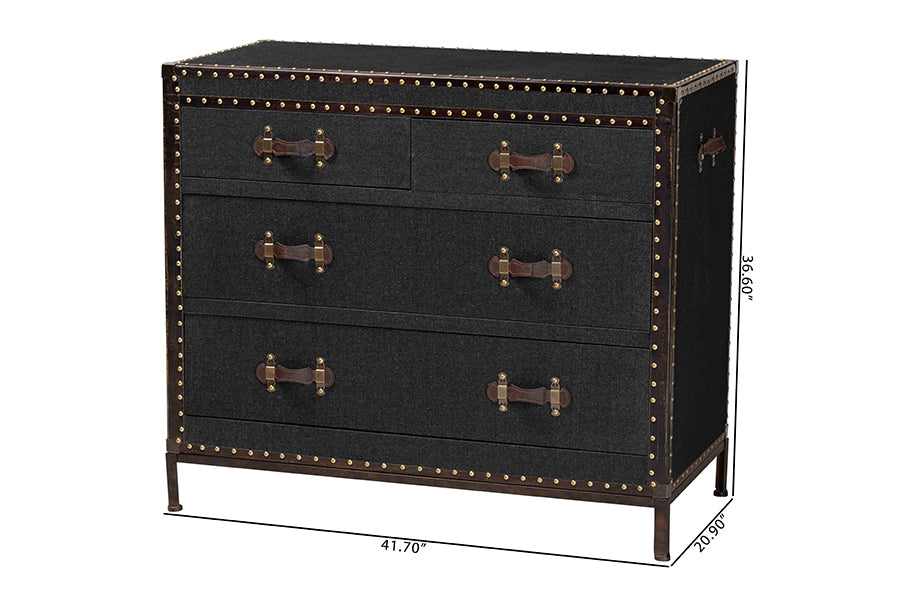 Baxton Studio Benton Vintage Black Canvas 4-Drawer Storage Cabinet