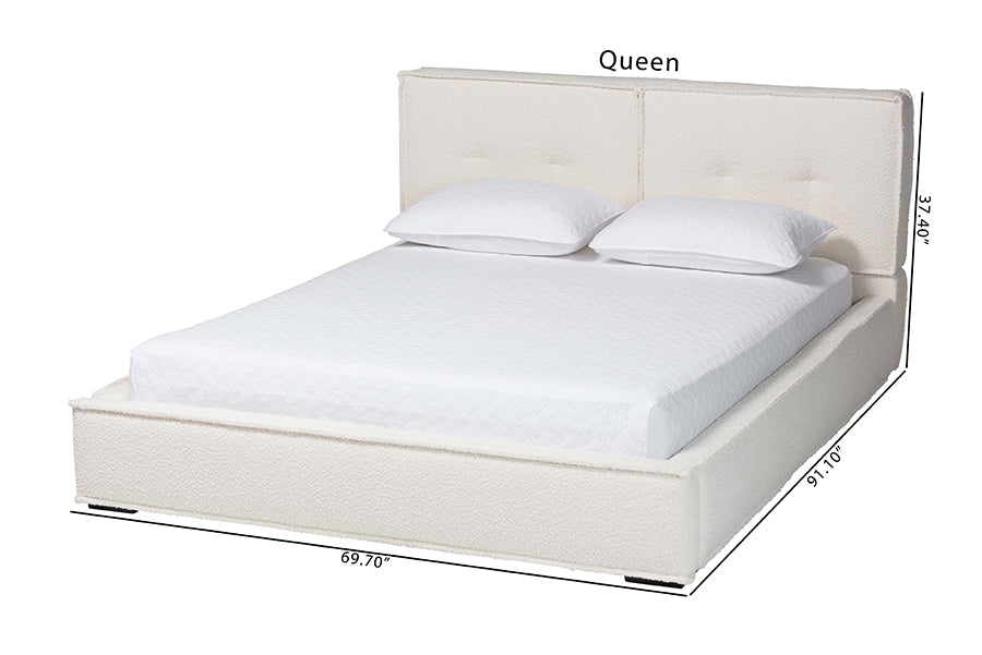 Baxton Studio Laverick Modern Cream Boucle Queen Platform Bed with Border Piping