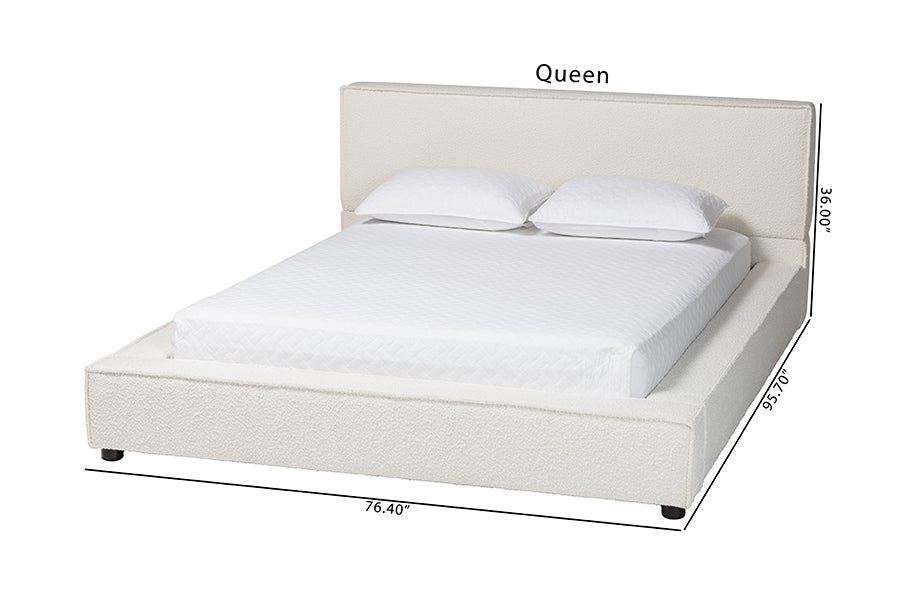 Baxton Studio Bardia Modern Cream Boucle Queen Platform Bed with Wide Railing
