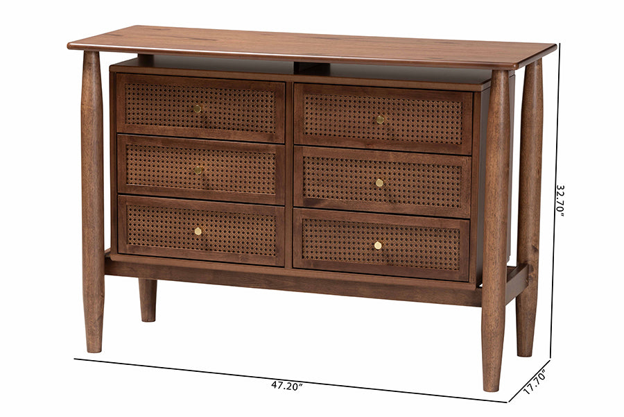 Baxton Studio Alyssa Japandi Walnut Brown Wood 6-Drawer Dresser