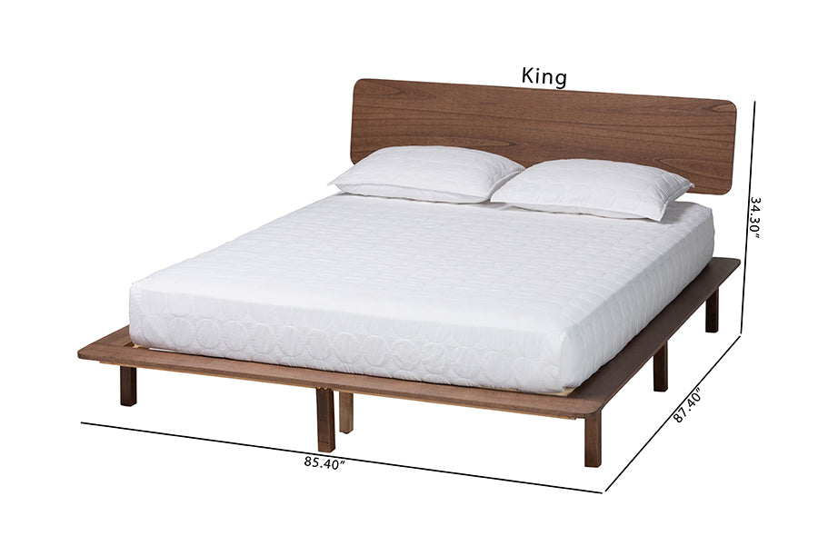 Baxton Studio Alyssa Japandi Walnut Brown Wood King Size Platform Bed