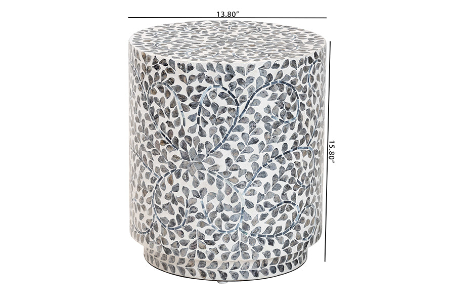 bali & pari Marilla Coastal Black and White Mother of Pearl Capiz Shell Ottoman Footstool