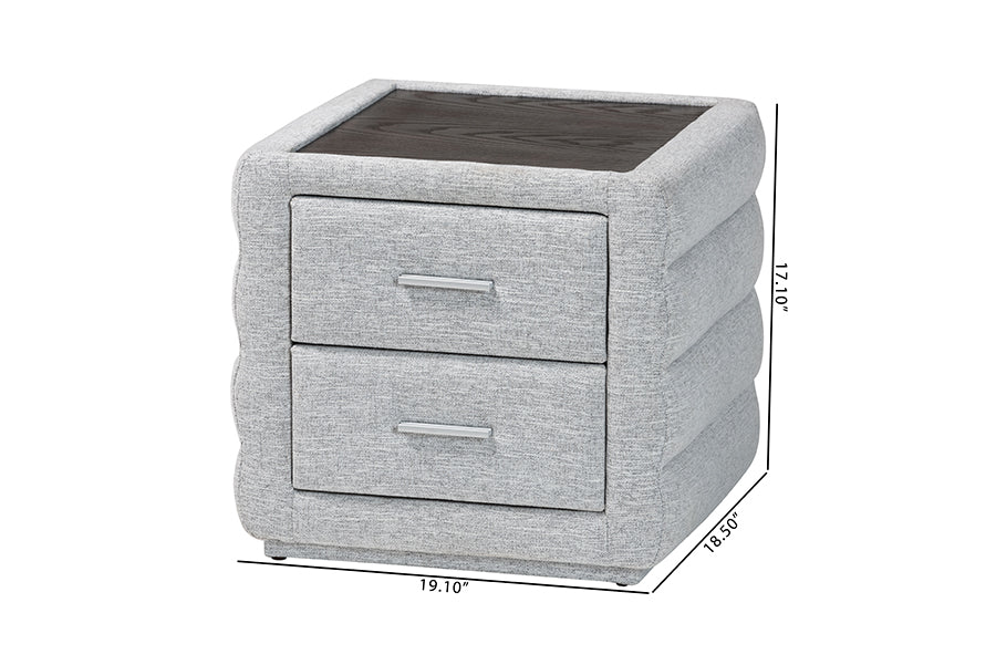 Baxton Studio Cadmus Modern Light Grey Channel-Tufted Fabric 2-Drawer Nightstand